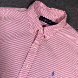 Ralph Lauren Button Down Shirt Mens XL Pink Seersucker Striped Short Sleeve Pony